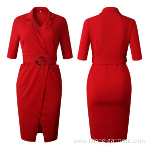 Women Half Sleeve Knee-length Formal Pencil Dress